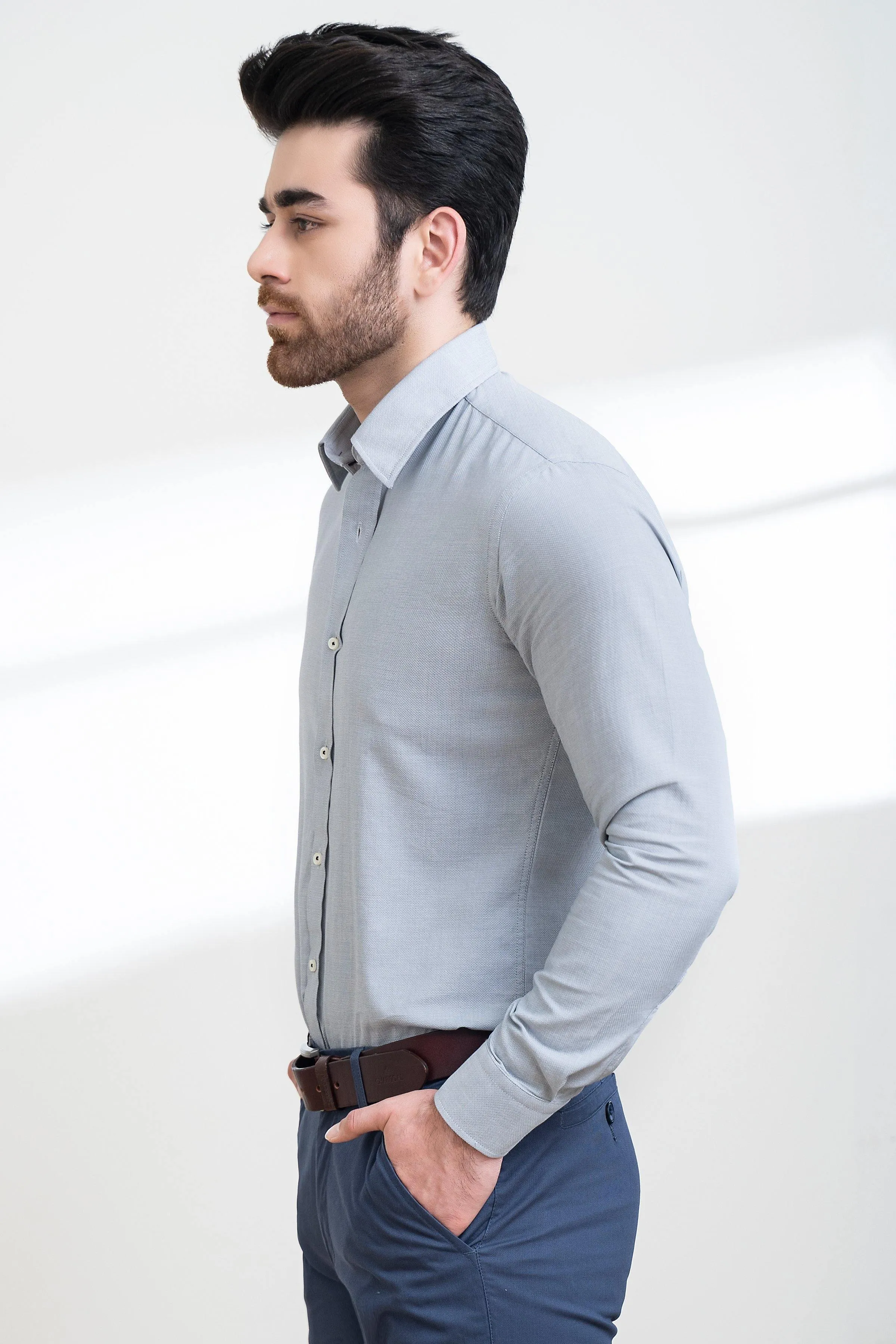 SMART SHIRT BUTTON DOWN FULL SLEEVE LIGHT GREY