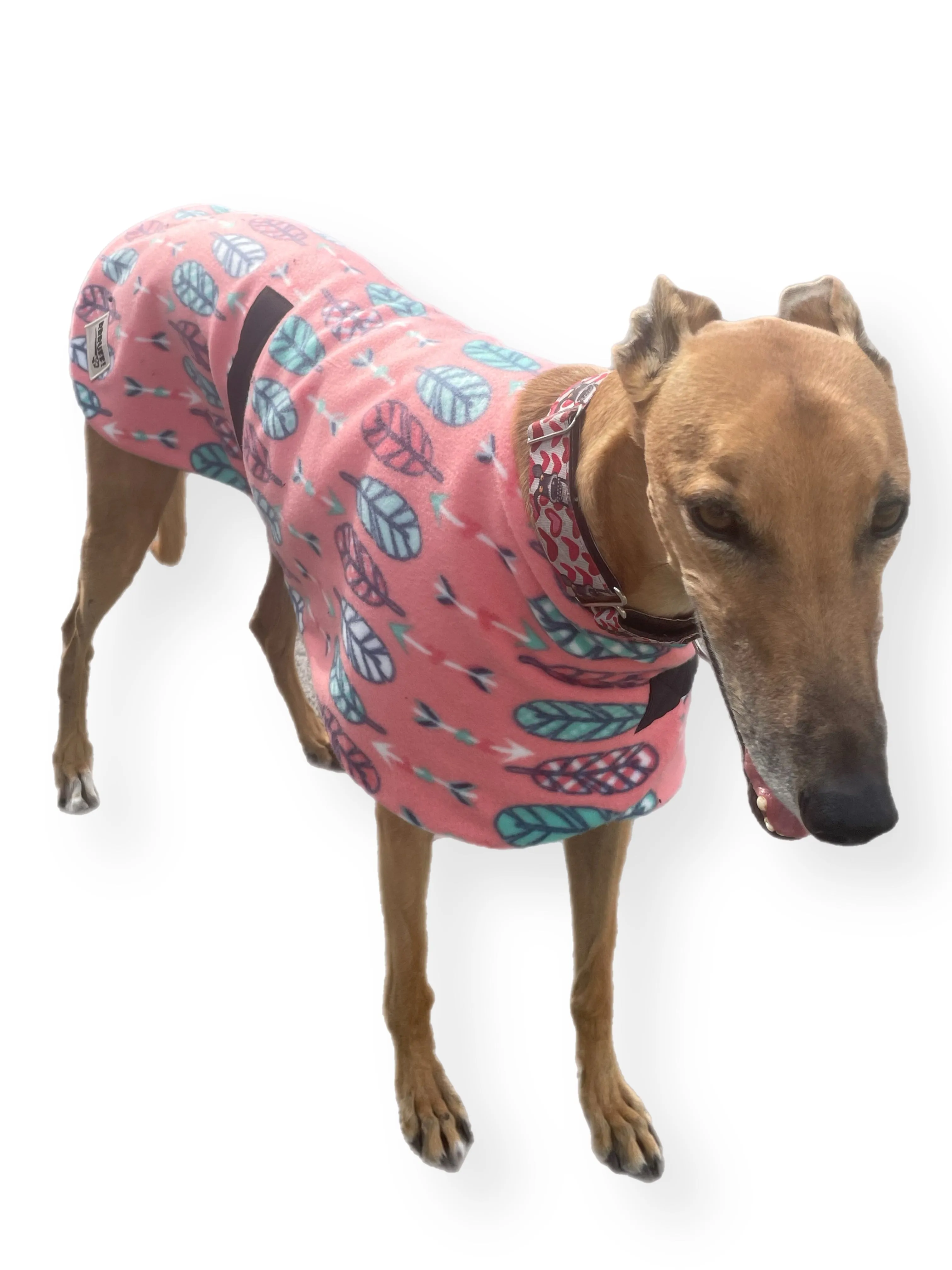 Snuggly midweight classic style Greyhound ‘feathers’ double polar fleece coat washable