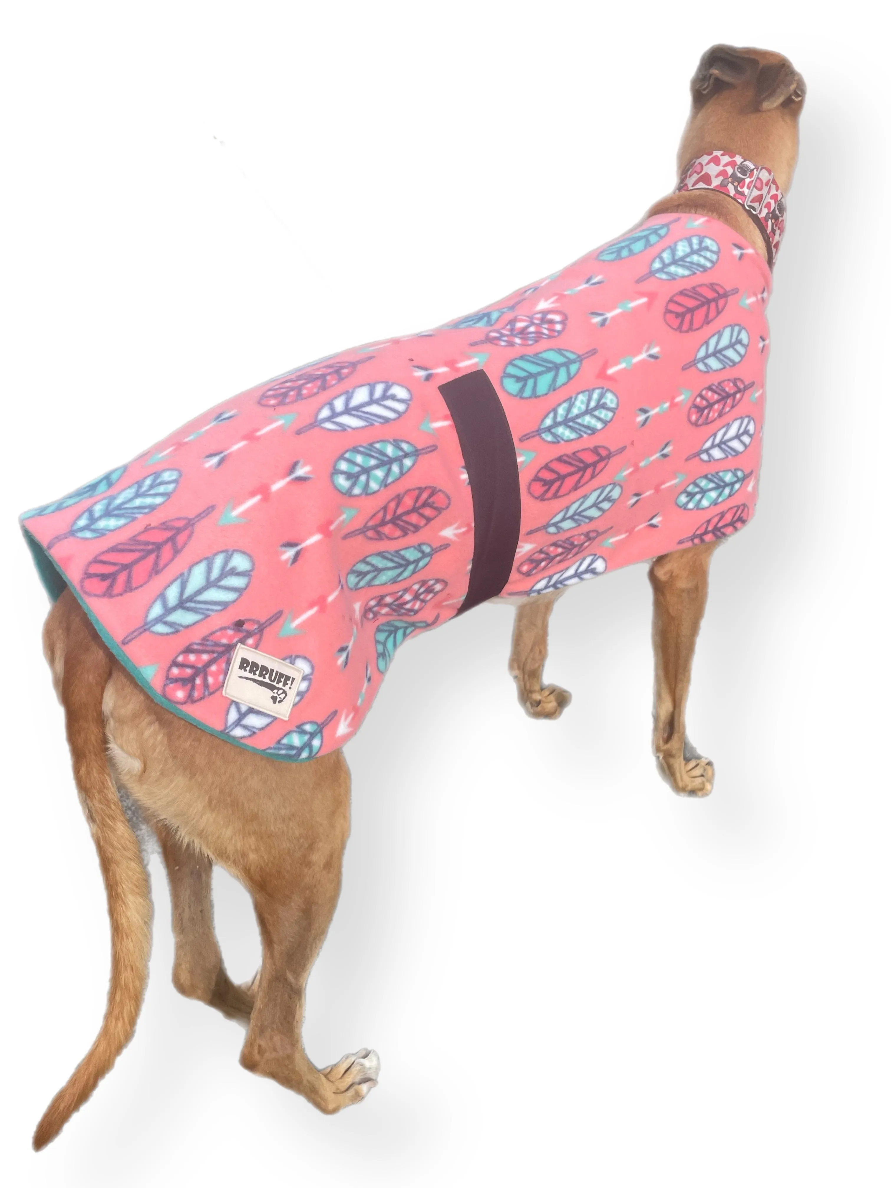 Snuggly midweight classic style Greyhound ‘feathers’ double polar fleece coat washable