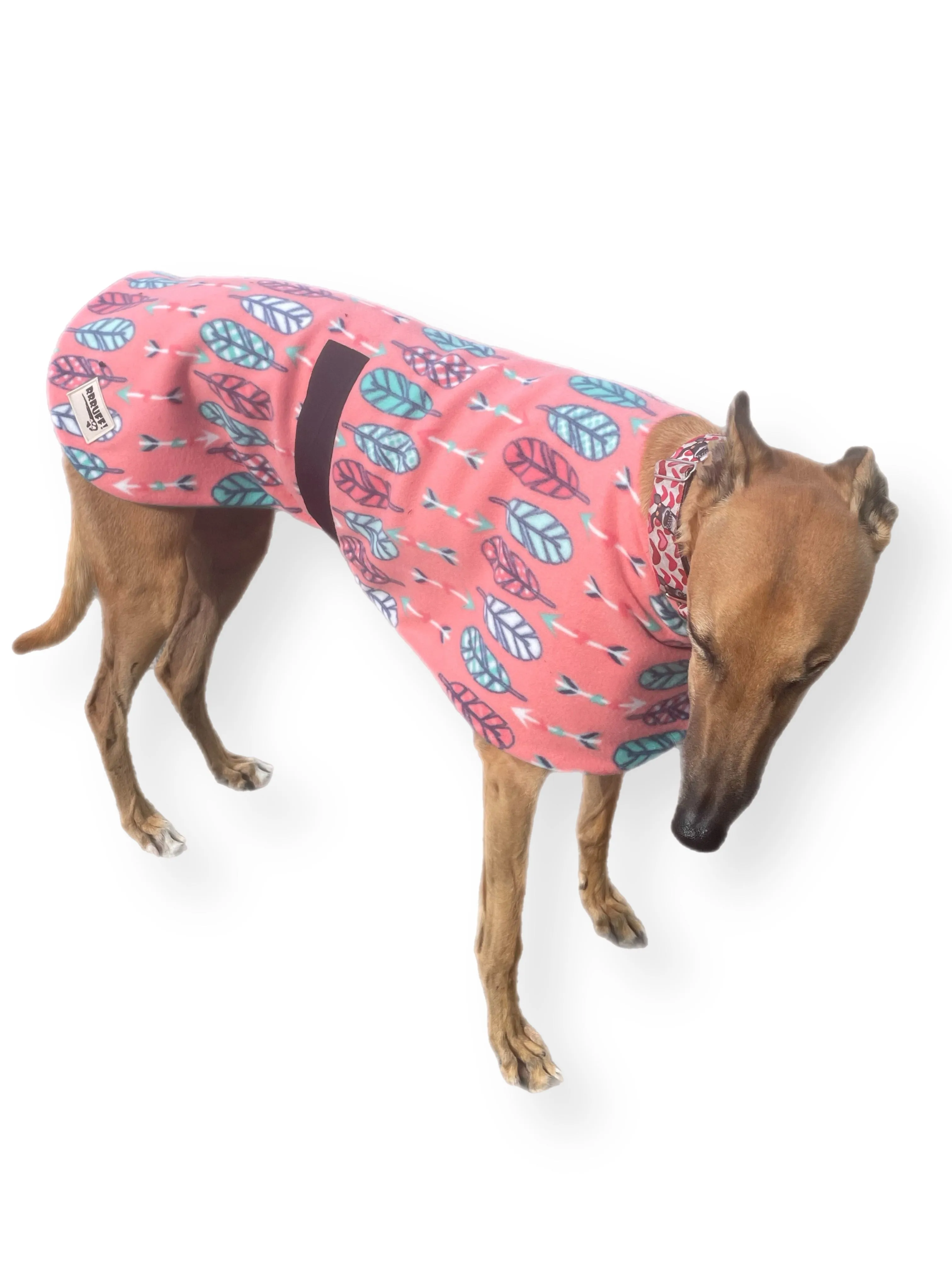 Snuggly midweight classic style Greyhound ‘feathers’ double polar fleece coat washable