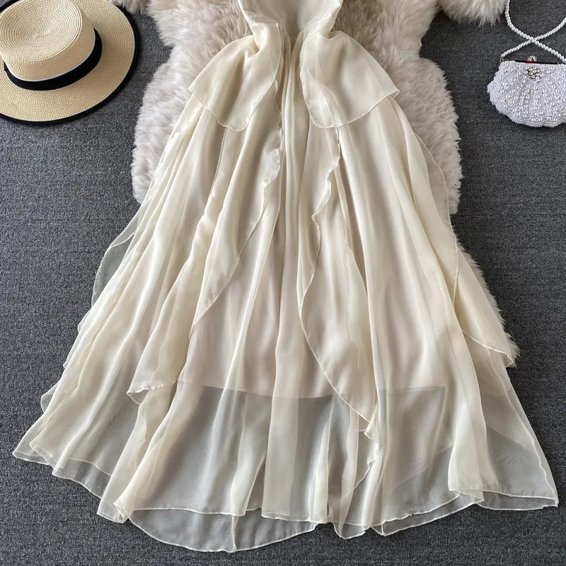 Summer Chic Spaghetti Strap Ruffled Chiffon Cute Fairy Dress 1507