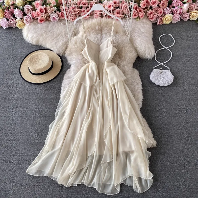 Summer Chic Spaghetti Strap Ruffled Chiffon Cute Fairy Dress 1507