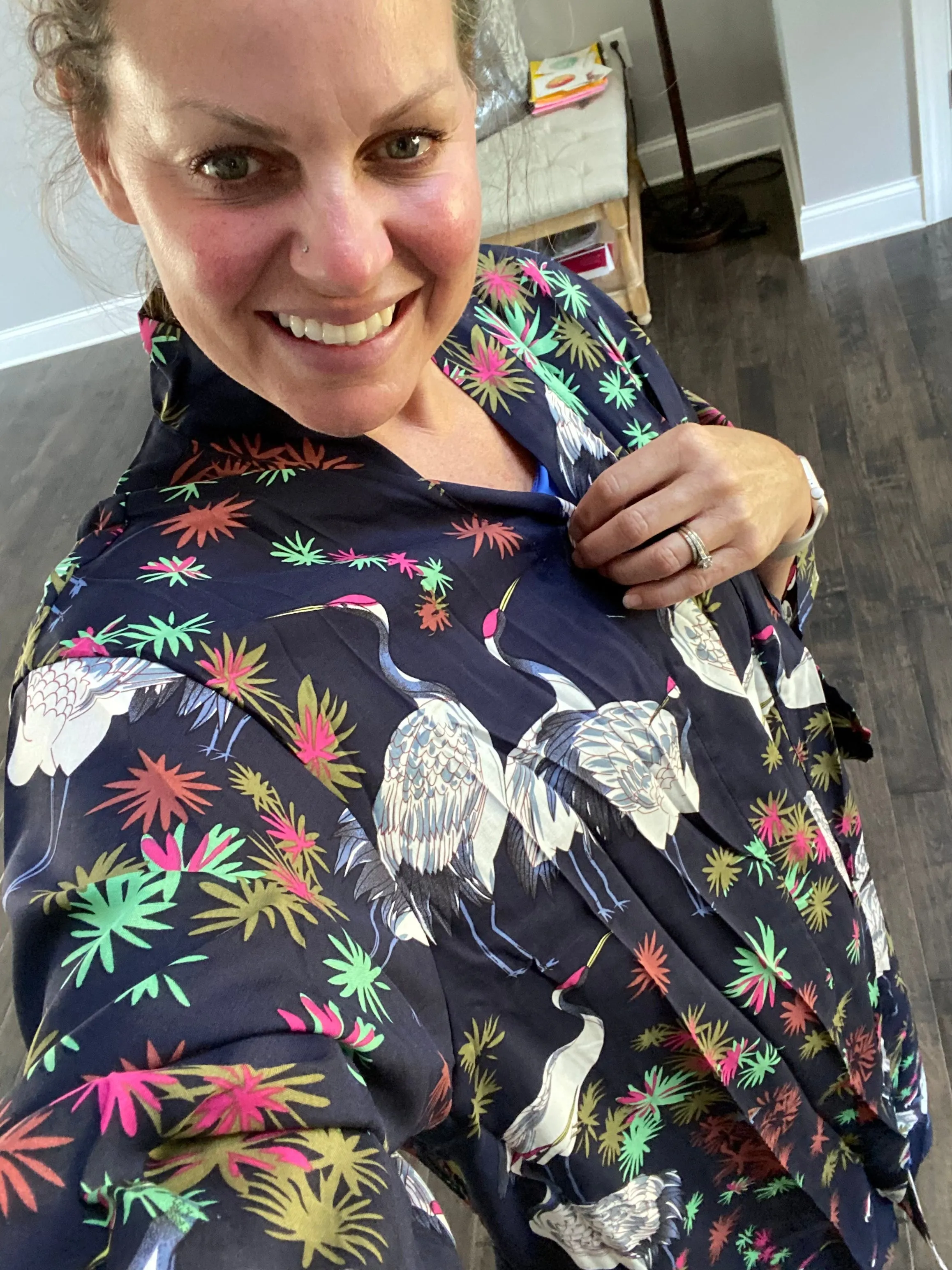 Tropical birds floral kimono