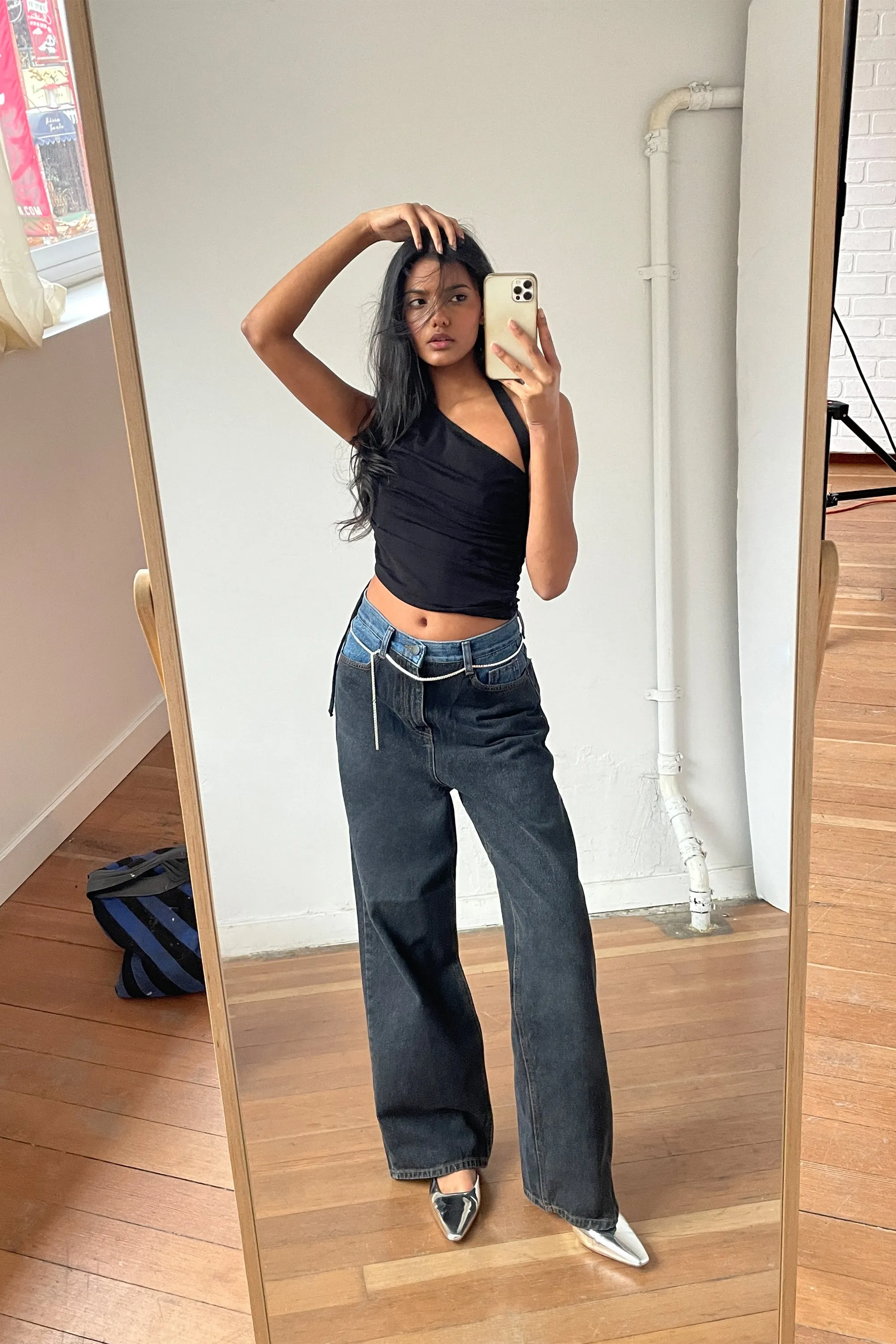 TWO-TONE WIDE LEG JEAN