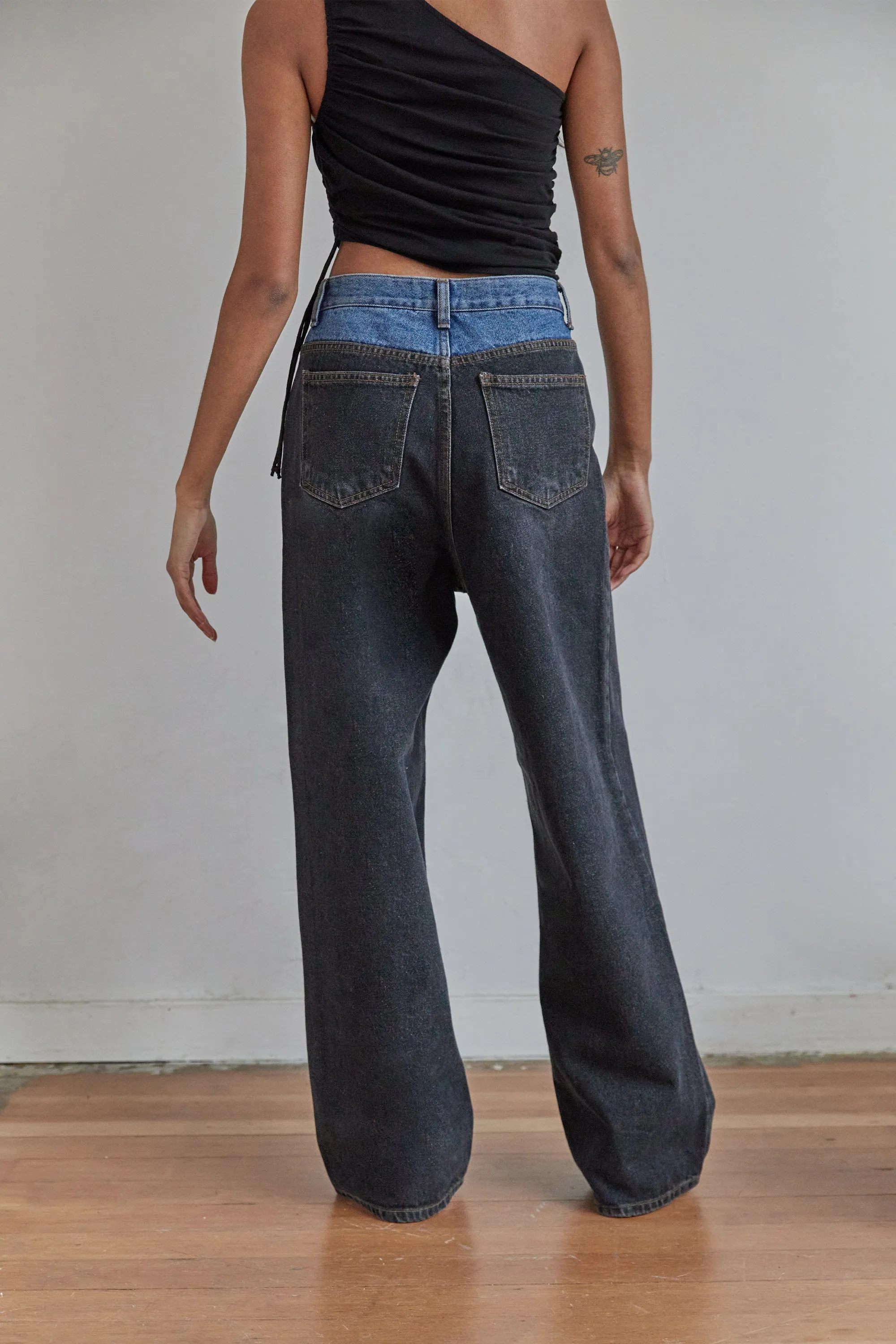 TWO-TONE WIDE LEG JEAN