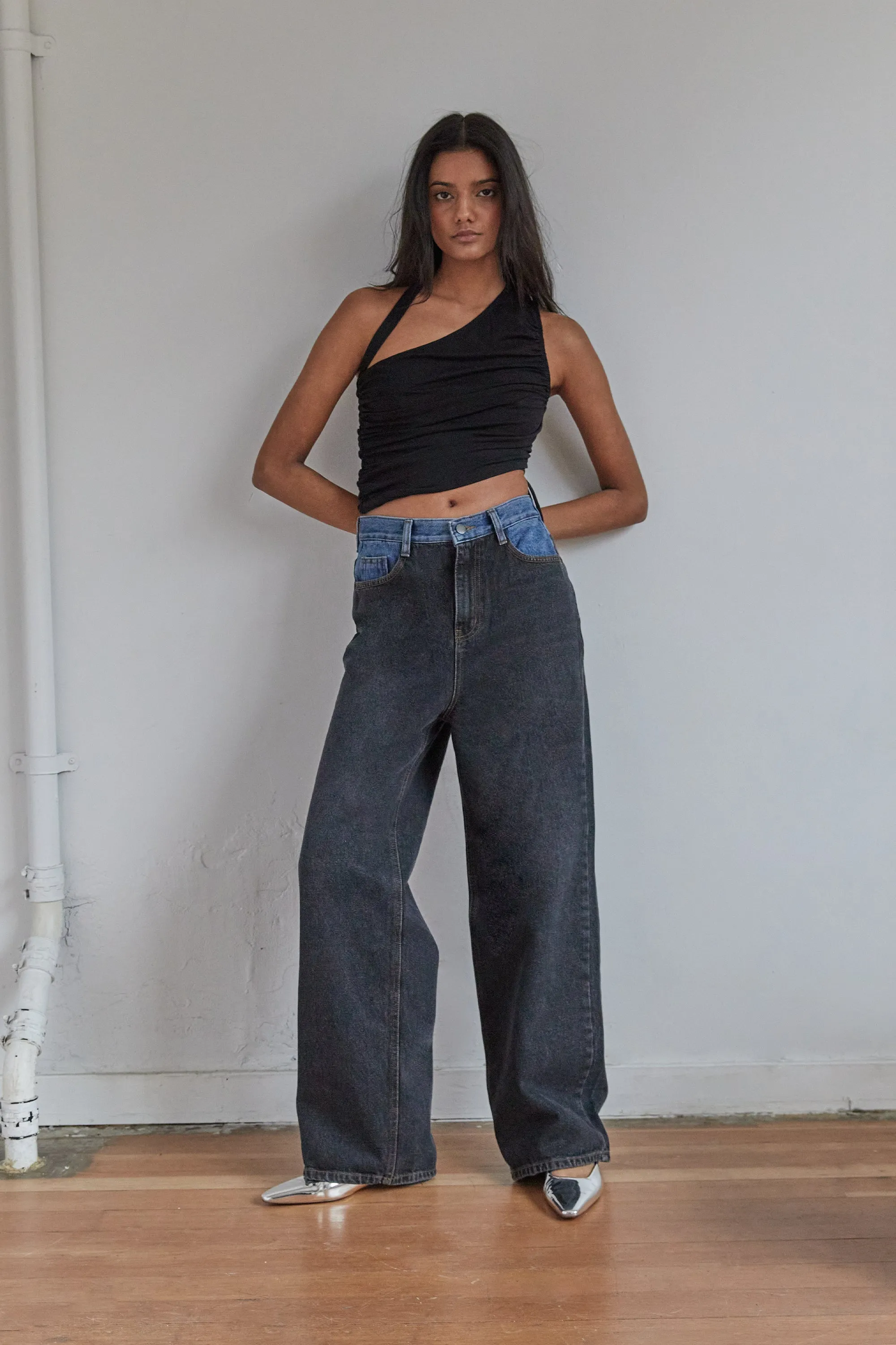 TWO-TONE WIDE LEG JEAN