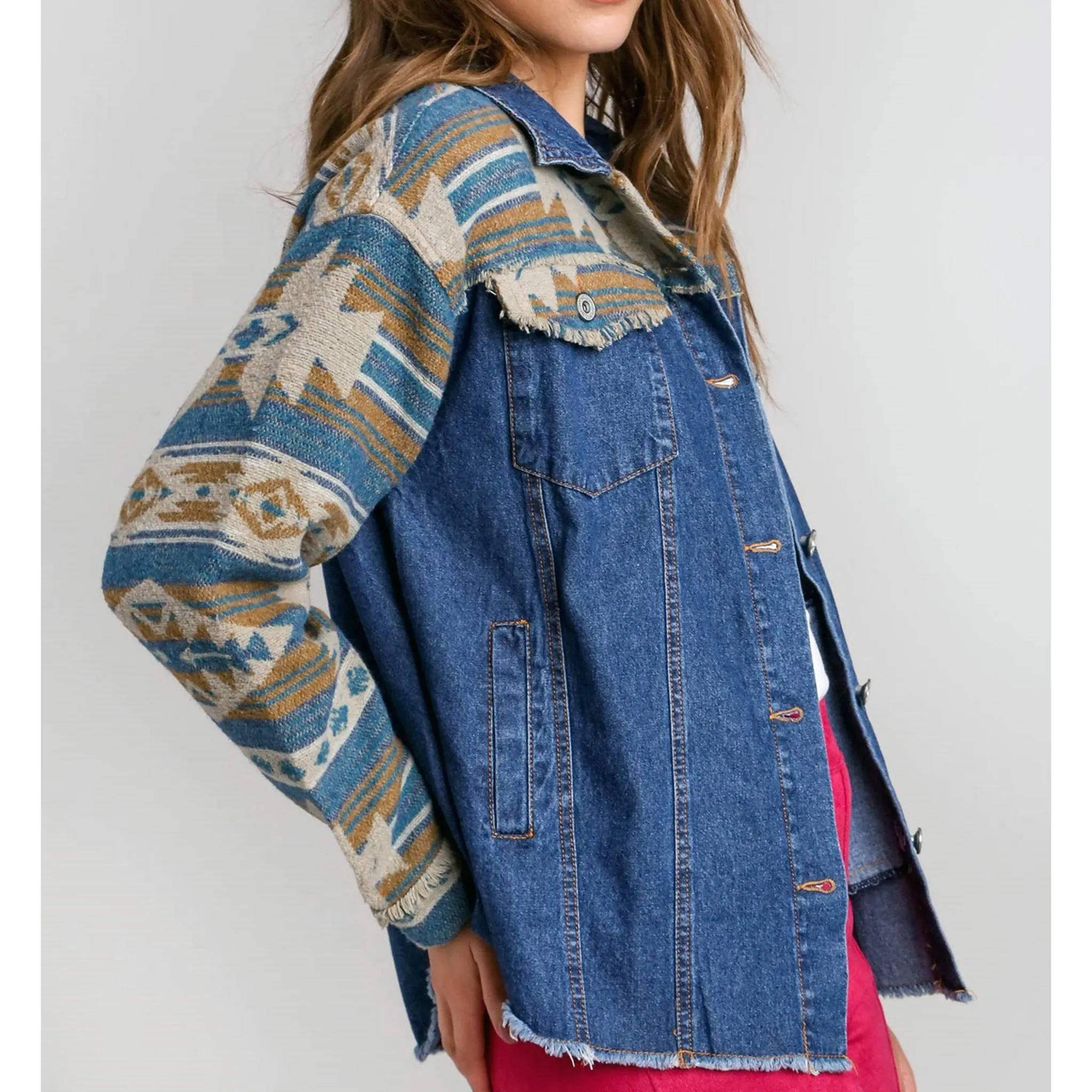 Umgee Women's Aztec Denim Jacket