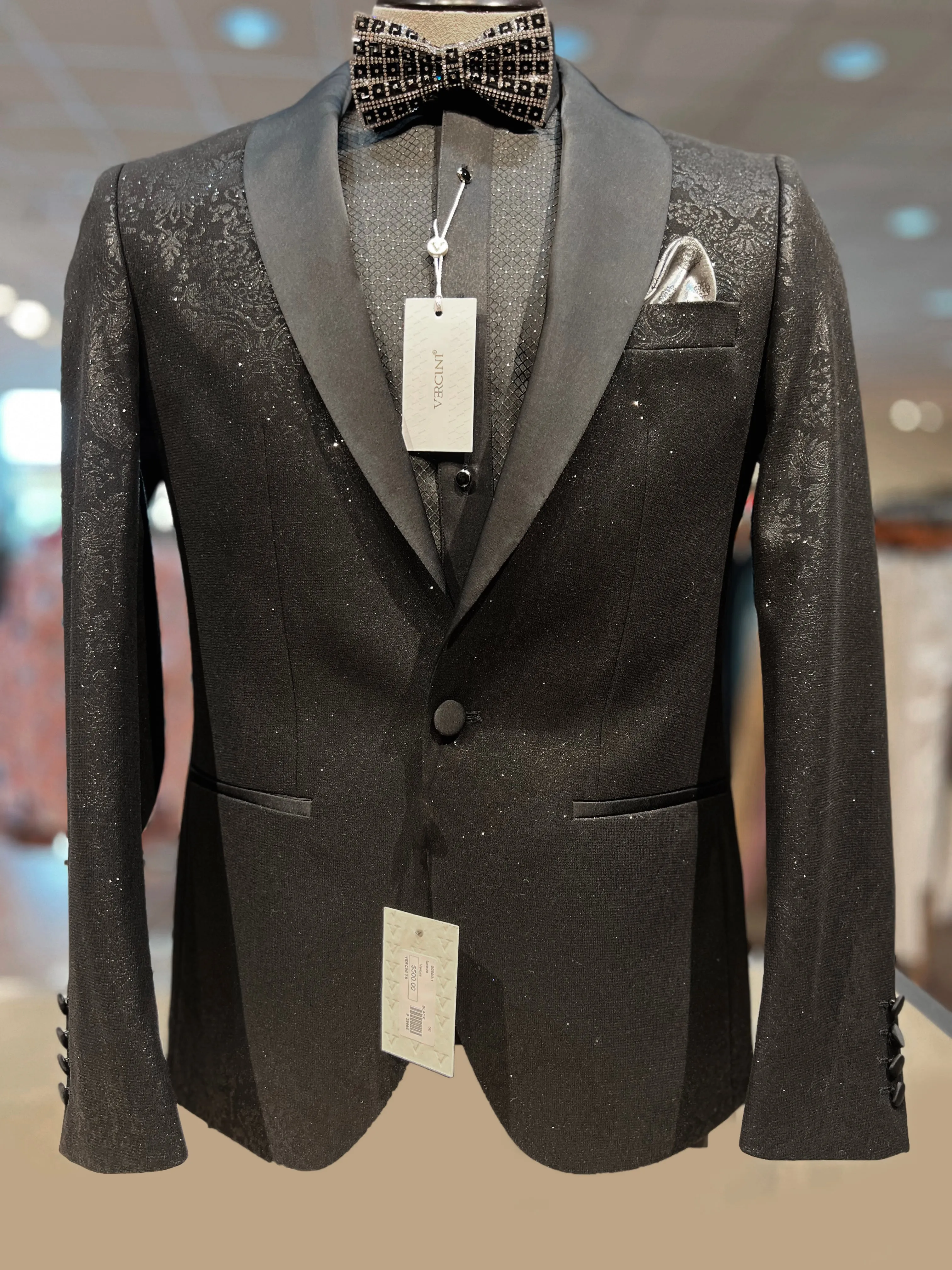 Vercini Black Sparkling Floral Tuxedo