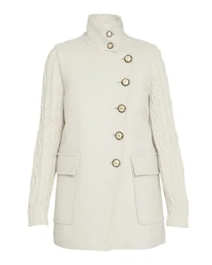 Veronica Beard Verona Cable Knit-Wool Combo Coat