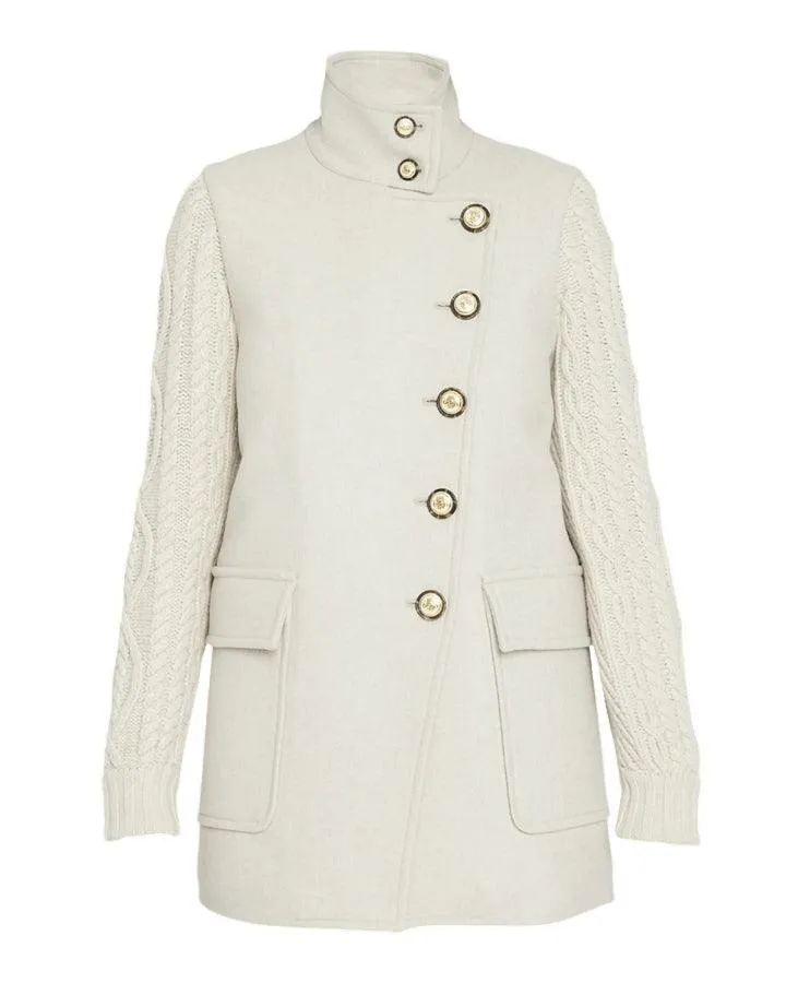 Veronica Beard Verona Cable Knit-Wool Combo Coat