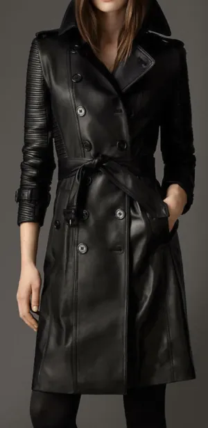 Women Black Military Stylish Leather Coat